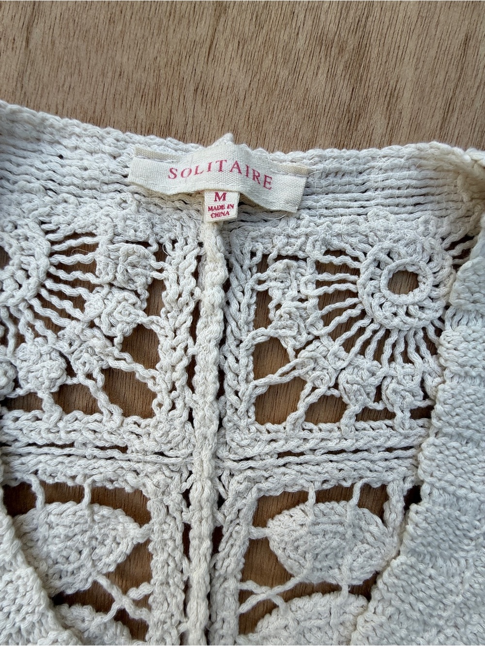 Solitaire Boho Crochet Ivory Cream Granny Square Cardigan Women’s M Cottagecore - Picture 2 of 9